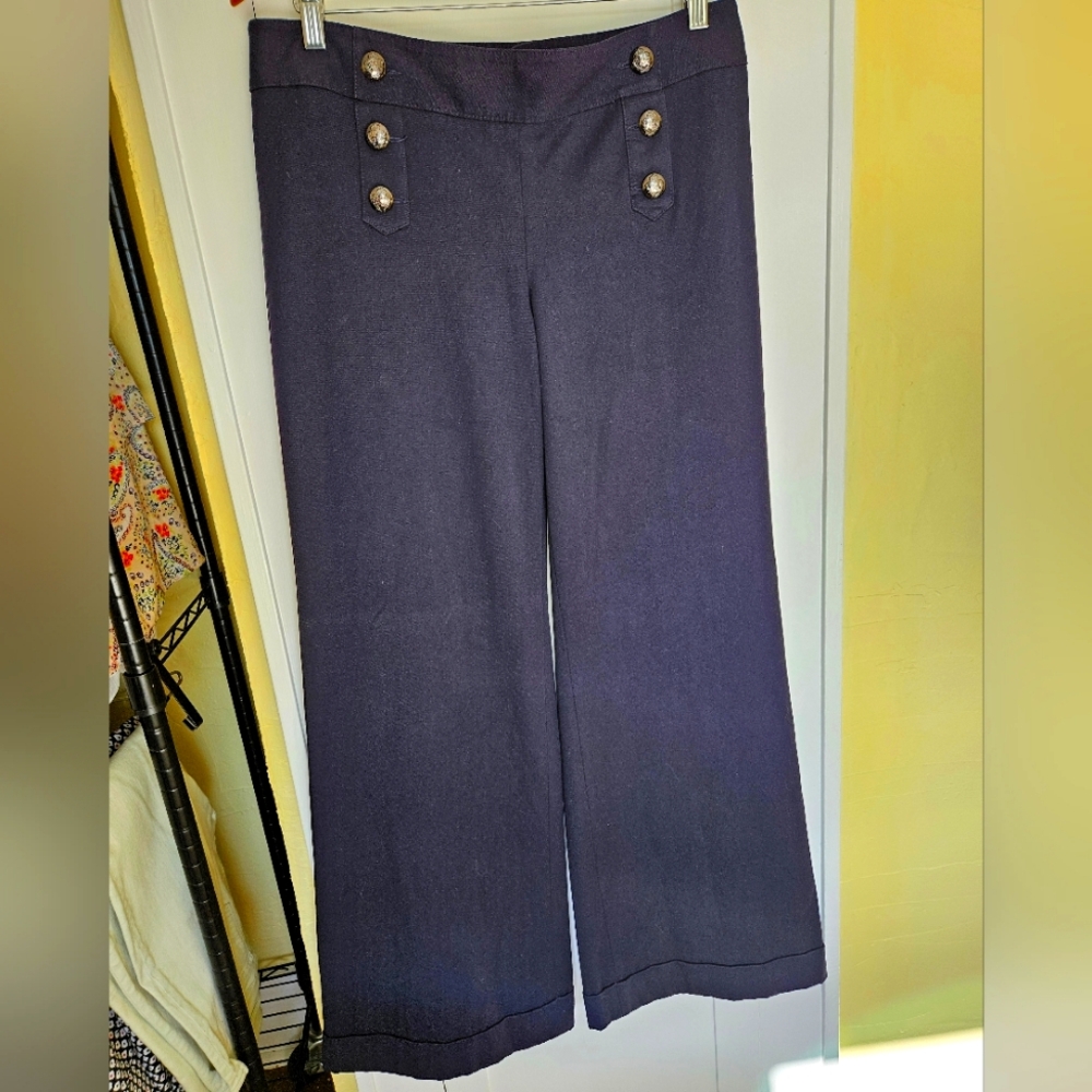 Express Navy Wide-Leg Button-Detail Pants Size 8